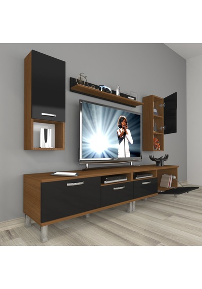 Decoraktiv Eko 5220da Mdf Krom Ayaklı Tv Ünitesi Tv Sehpası Ceviz - Siyah