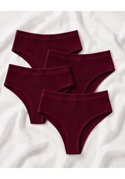 Skin Verse Pamuklu Yüksek Bel Tanga Külot 4'lü Set Bordo