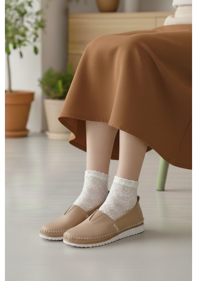 Napa Shoes Nefes Alan Hakiki Deri Rahat Taban Kadın Casual Ayakkabı Napa-108 Bej