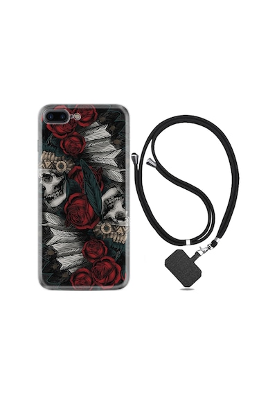 Apple Uyumlu iPhone 6 6S Plus Kılıf Boyun Askılı Skull Rose 1673