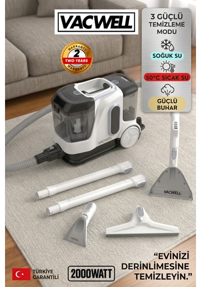 Vacwell Buharlı Halı Ve Koltuk Yıkama Makinası 2000w Cam Silme Aparatlı Vac13