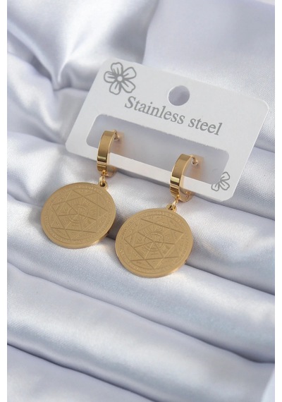 Gold Renk Pentagram Yıldızı İşleme Küpe Çok Renkli