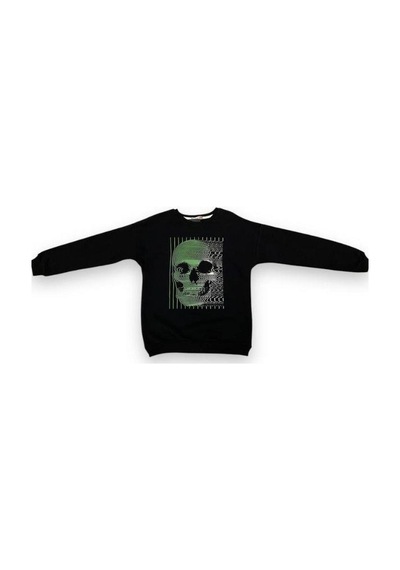 Cantoy Erkek Çocuk Önü Baskılı İçi Şardonlu Sweatshirt-15199 Siyah