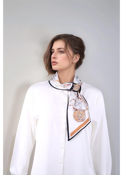 Walkenzo Zincir Desenli Modern Tasarım Kadın Kravat Fular Siyah