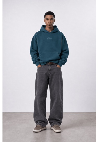 Respire Erkek Rosette Nakışlı Oversize Hoodie Zümrüt Zümrüt Yeşili