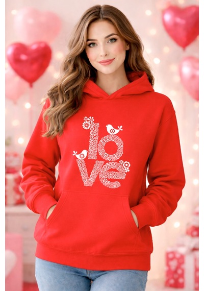 Stil X Sevgililer Gününe Özel, Kapüşonlu Kadın Sweatshırt, Valentıne's Day Kırmızı-8