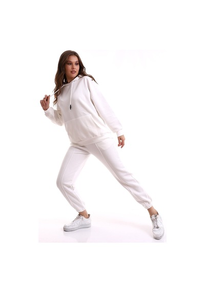 Winmoda34 Boyfriend Oversize Eşofman Takımı Kapüşonlu BEYAZ