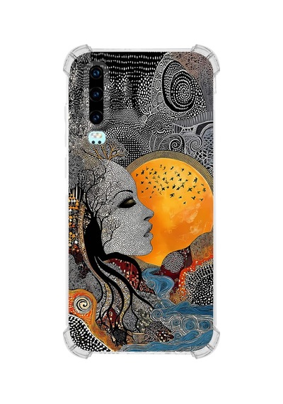 Printify Huawei P30 İle Uyumlu Simya Serisi Mozaik Tanrıça Tasarımlı Uv Baskılı Köşe Korumalı Antişok Kılıf Şeffaf