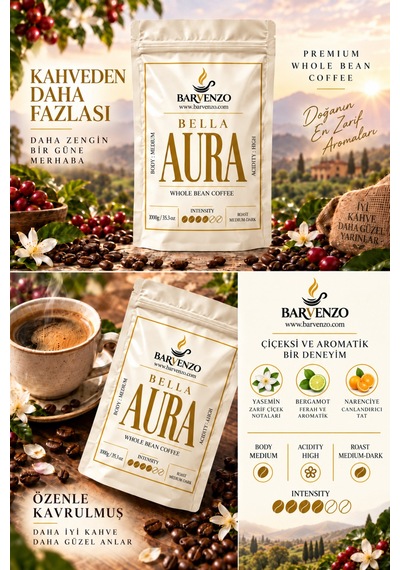 Barvenzo Bella Aura 1000 G Çiçeksi Zarafet Nitelikli Kahve Çekirdek