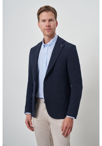 Morven Erkek Lacivert Dokuma Slim Fit Mono Yaka Ceket 25ms002016200 Lacivert