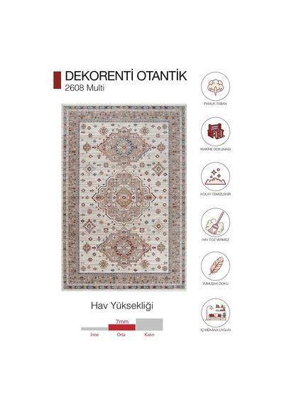 Hoom Rugs Otantik 2608 Multi Vintage Desenli Salon Halısı Çok Renkli