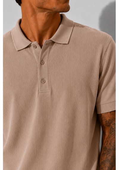 Ribana Erkek Kısa Kollu Fitilli Yarım Düğme Kapama Polo Yaka T-shirt 26001 A.kahve