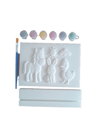 Suya Dayanıklı Mermer Tozu Boyama Seti Standlı Sevimli Hayvanlar Çocuk Boyama Tablosu 18x13 Cm Boya Emmez, Özel Formül