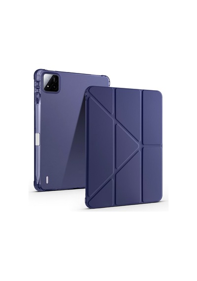 Mi Pad 7 2024 2410crp4cg Uyumlu Kalem Bölmeli Dönebilen Üçgen Standlı Tri Folding Tablet Kılıfı - Lacivert - T38567