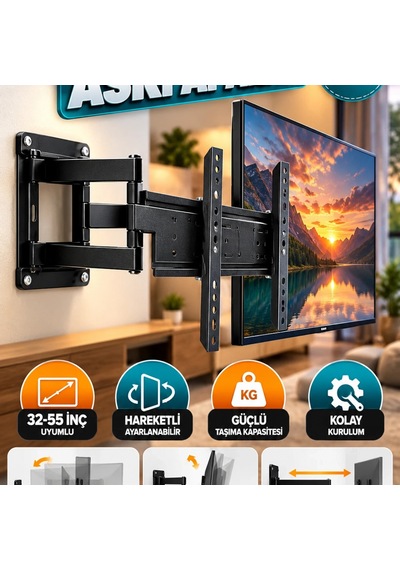 32-55 İnç Tv Duvar Askı Aparatı Ayarlanabilir Hareketli Kol