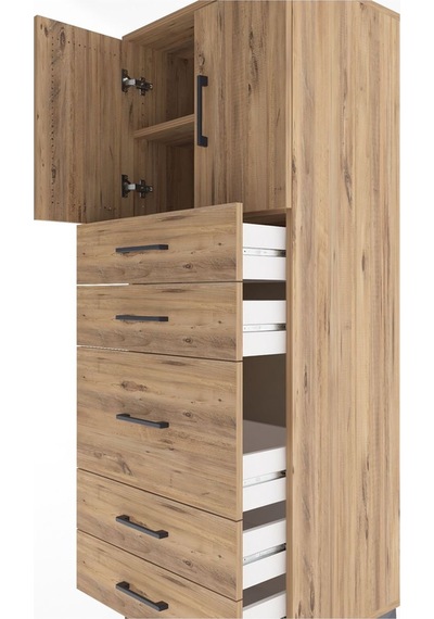 Hyperion Dolap 2 Raflı 5 Çekmeceli 2 Kapaklı 60x44x163 Çam-çam Çam