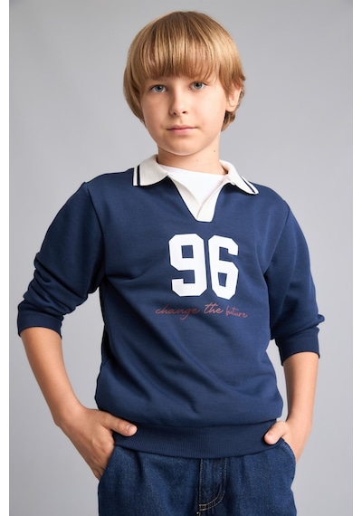 Defacto Oversıze Gömlek Yaka Kolej Baskılı Lacivert Sweatshirt Erkek Çocuk H9832a826aunv241 Lacivert-nv241