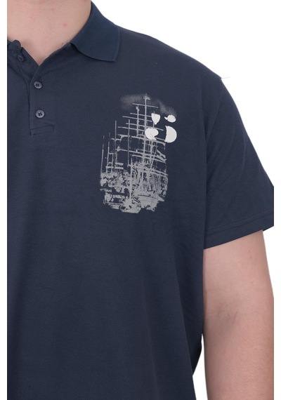 Mode Xl Büyük Beden Erkek T-shirt Polo Sail Boat U25302 Indigo İndigo