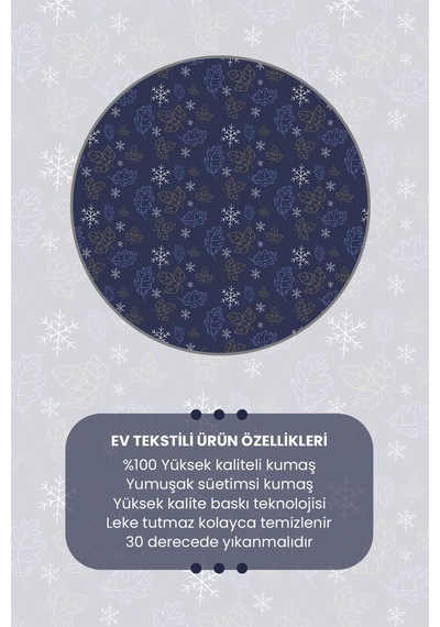 Lacivert Beyaz Kar Taneleri Yılbaşı Desenli Runner Masa Örtüsü Dertsiz Süet Dokulu Kumaş Yeni Yıl