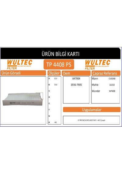 Tp 4408 Polen Fıltresı Cıtroen C5 I 1.6 Hdı-1.8 16v-2.0 16v-2.0