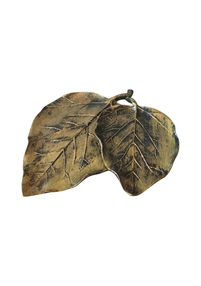 Dekoratif Çift Yaprak Sunum Tabağı & Masa Üstü Obje - Eskitme Bronz / Gold 32x28 Cm