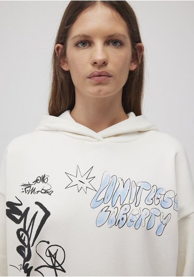 Mavi - Baskılı Kapüşonlu Beyaz Sweatshirt 1s10287-80194 Beyaz