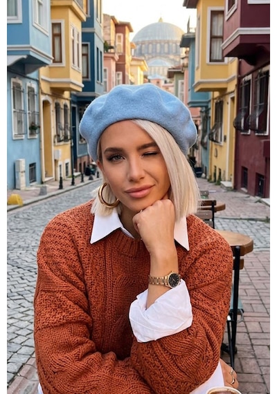Ritagarcia Vintage Tarz Kadın Fransız Keçe Ressam Bere Bebek Mavisi