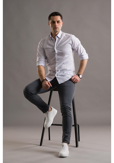 Evrytime Slimfit Yaka Düğmeli Çizgili Uzun Kol Yazlık Erkek Gömlek 001