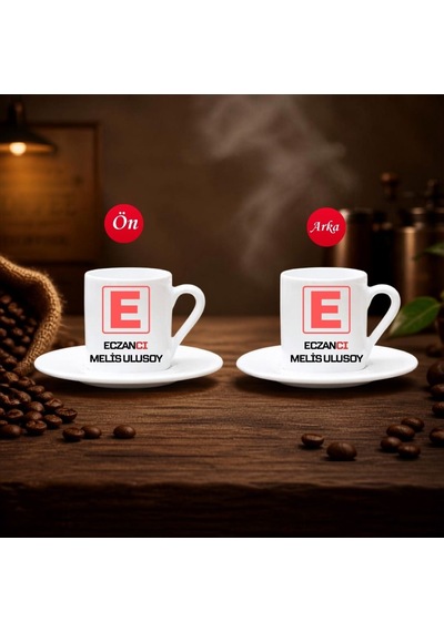 Eczacıya Hediye E Amblemli İsme Özel Kahve Fincanı Tekli Beyaz
