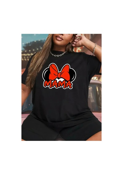 Butik İstanbul Anneler Günü Hediye Anne Temalı Baskılı Oversize Bisiklet Yaka T-shirt - Siyah