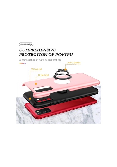Samsung Uyumlu Galaxy A02s Kılıf Elit Yüzüklü Kapak Pembe,