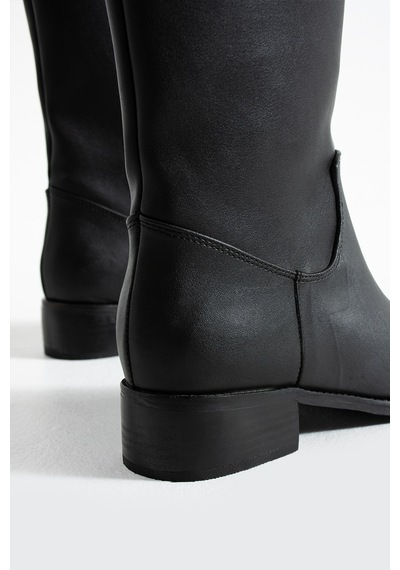 Duxal Shoes Eldon Siyah Mat Sivri Burun Kadın Kısa Topuklu Çizme Siyah