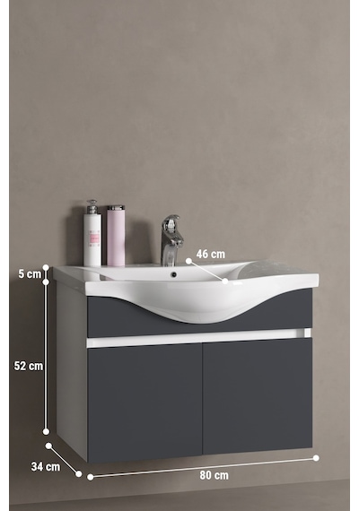 Yıldız 80 Cm Beyaz-antrasit Gri Mat Mdf Seramik Lavabolu Asma Banyo Alt Dolabı Beyaz - Antrasit Yıldız 80 Cm Beyaz-antrasit Gri Mat Mdf Seramik Lavabolu Asma Banyo Alt Dolabı Beyaz - Antrasit