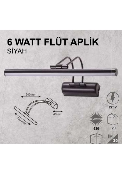 6W FLÜT APLİK - SİYAH KASA - GÜNIŞIĞI