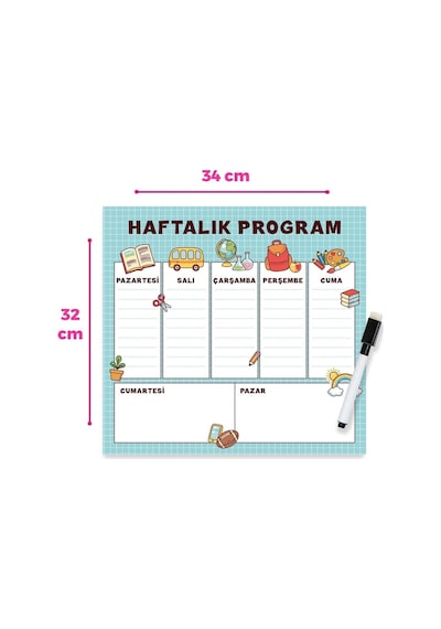 Çocuklara Özel Haftalık Magnet Planlayıcı Yazı Tahtası + 2 Adet K