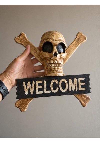 Ahşap Korsan Kuru Kafa Welcome Duvar Süsü Dekoratif Kapı Ve Duvar Askısı