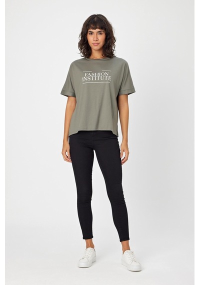 Alexandergardı Bisiklet Yaka Baskılı Yırtmaçlı T-shirt B24-00212 001