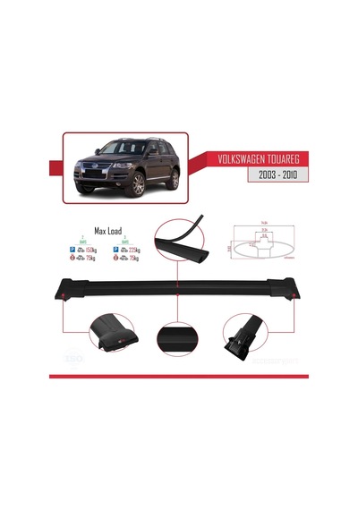 Volkswagen Touareg 2003-2010 Arası İle Uyumlu Fly Model Ara Atkı Tavan Barı Siyah