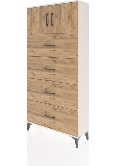 Arges Dolap Tek Raflı 4 Çekmeceli 2 Kapaklı 88x30x182 Aytaşı-çam Aytaşı