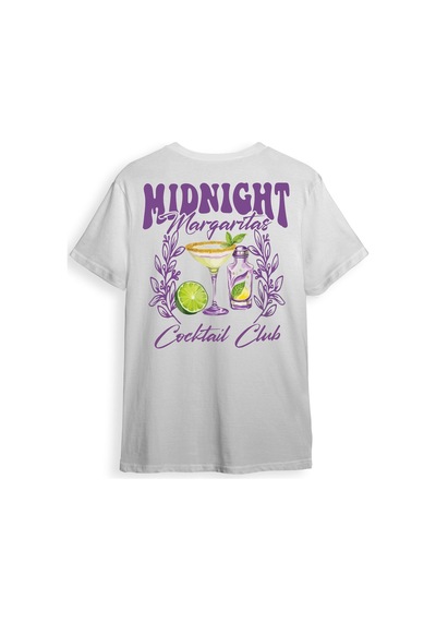 Midnight Margaritas Ön Ve Arka Baskılı %100 Pamuk Unisex Regular Fit T-shirt Beyaz