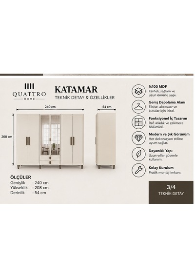 Katamar 6 Kapaklı Dolap Beyaz
