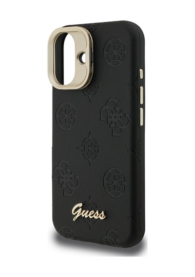 Apple Uyumlu iPhone 16 Kılıf Guess Lisanslı M safe Şarj Özellikli Kamera Standlı Pu Deri Peony Kapak Siyah