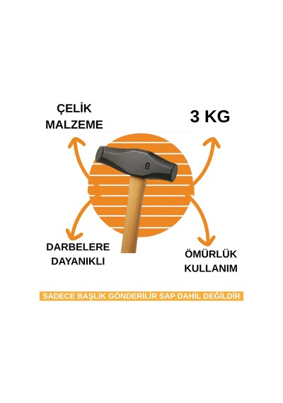 3kg Çelik Uçlu Balyoz Yassı Yassı Profesyonel Balyoz Başlığı