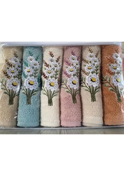 Daisy Flosh Nakışlı 6 Lı El Yüz Havlu Takımı Çok Renkli