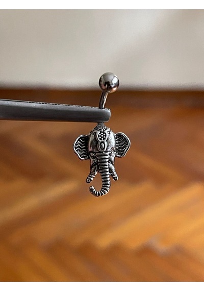 316 L Cerrahi Çelik Fil Detaylı Göbek Piercingi Fil Piercing Mor