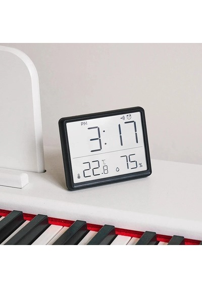 Hpytech Mıknatıslı Dijital Mini Saat Lcd Ekran, Sıcaklık Ve Nem Siyah