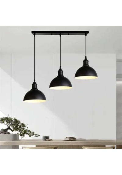 Riolight Masa Üstü Vintage,retro,rustik Siyah 3xe27 Duylu Metal Sarkıt Sıralı Avize Uzunluk:60cm Siyah