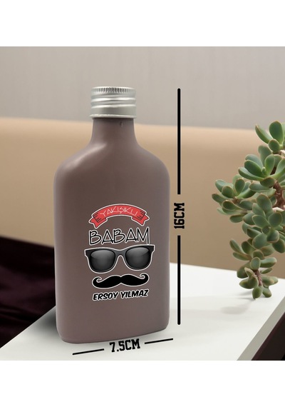 Bk Gift Kişiye Özel İsimli Baba Temalı Mat Gri Tasarım Cam Şişe Kolonya 200 ML 7