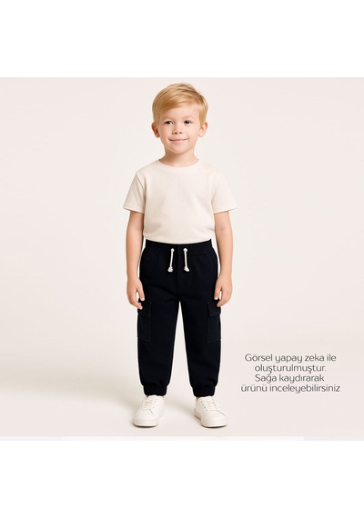 Overdo Kids Erkek Çocuk Kargo Cepli Paçası Beli Lastikli Jogger Pantolon Lacivert