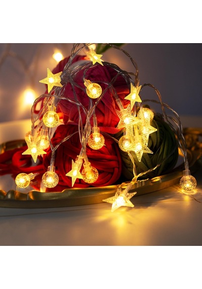 3 Metre Özel Tasarım 2li Model Yıldızlı Top Led Işık Pilli Led Işık Yılbaşı Ağacı Işığı Noel Işığı Gün Işığı